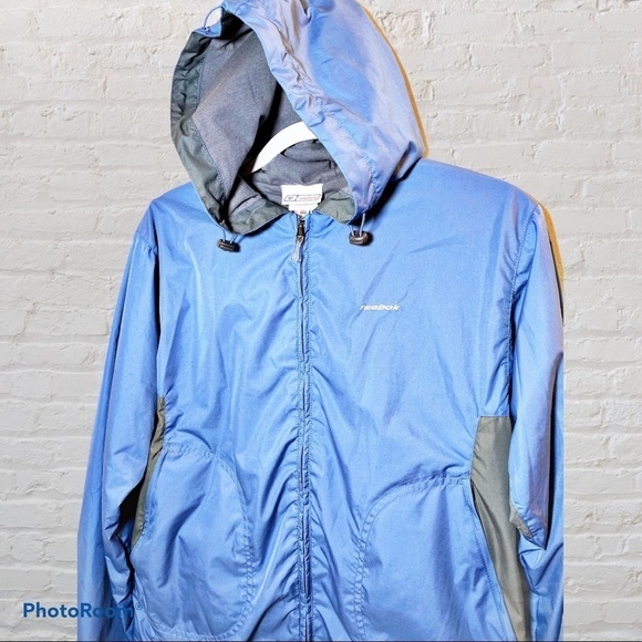Reebok Rain & Wind Resistant Hooded Blue Running Jacket, Size Medium - Picture 3 of 10